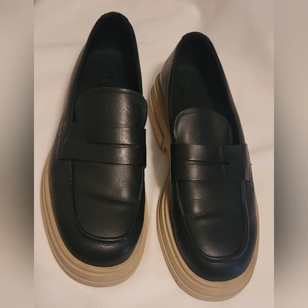 Zara Black Leather Slip-On Loafers Mens Size 45 - Picture 1 of 13